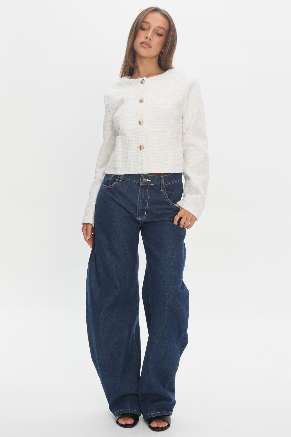 Beverly Hills Cropped Jacket Tweed White