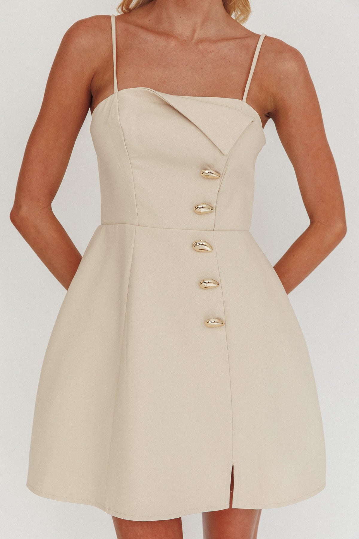 Captivated Button Feature Mini Dress Stone