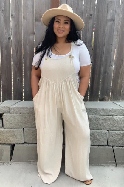 Beige Linen Overalls