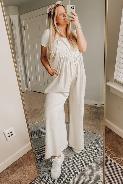 Beige Linen Overalls