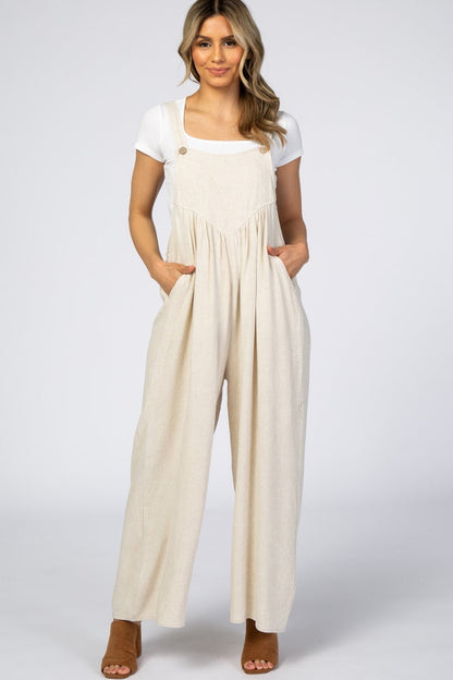 Beige Linen Overalls