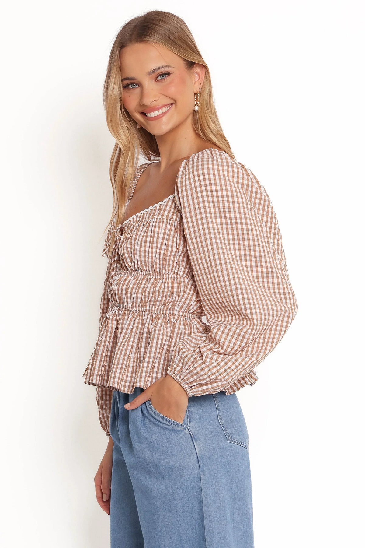Saphia Top - Brown Check
