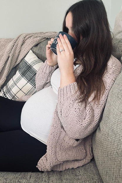 Beige Oversized Bubble Sleeve Maternity Cardigan