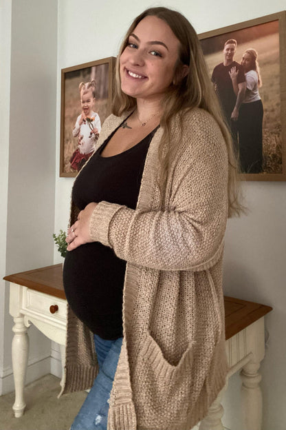 Beige Cuff Sleeve Maternity Cardigan