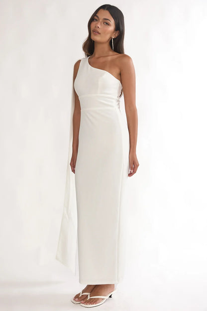 Verra One-Shoulder Sash Maxi Dress White