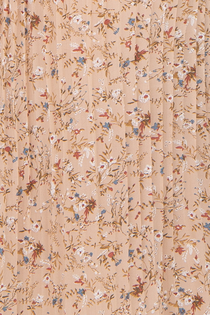 Beige Floral Pleated Chiffon Maternity Plus Midi Dress