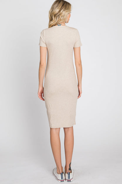 Beige Ribbed Fitted Dress