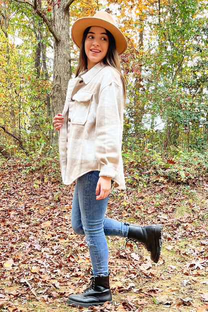 Beige Plaid Knit Shirt Jacket
