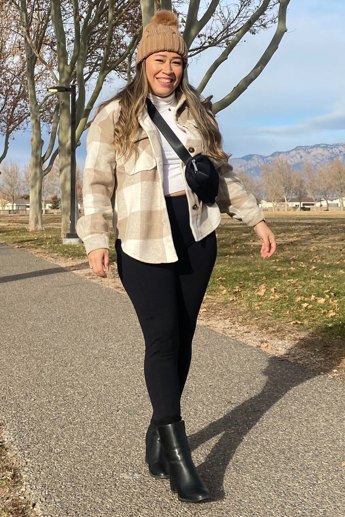 Beige Plaid Knit Shirt Jacket