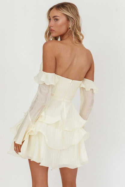 Giavana Off-Shoulder Layered Mini Dress Cream