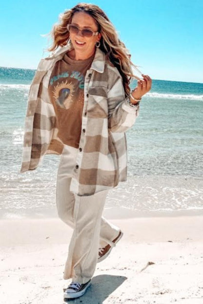 Beige Plaid Brushed Long Shacket