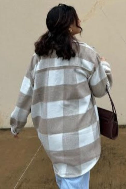 Beige Plaid Brushed Long Shacket