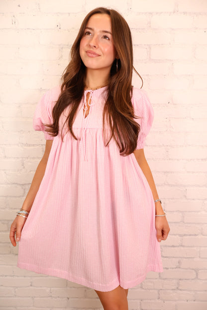 Gingham Babydoll Dress - Pink