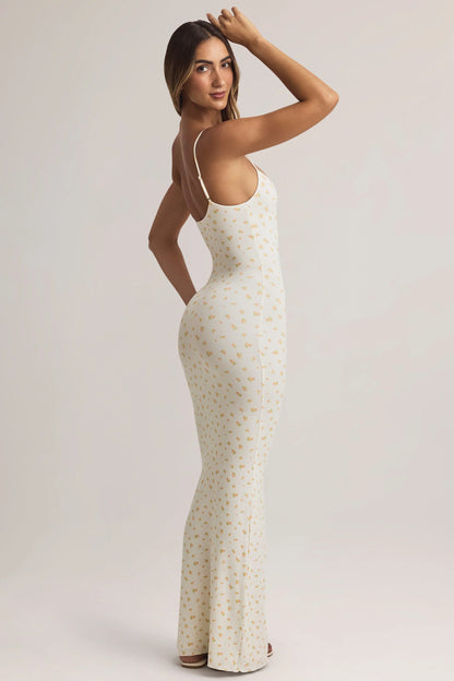 Modal Scoop-Neck Strappy Maxi Dress in Floral Print