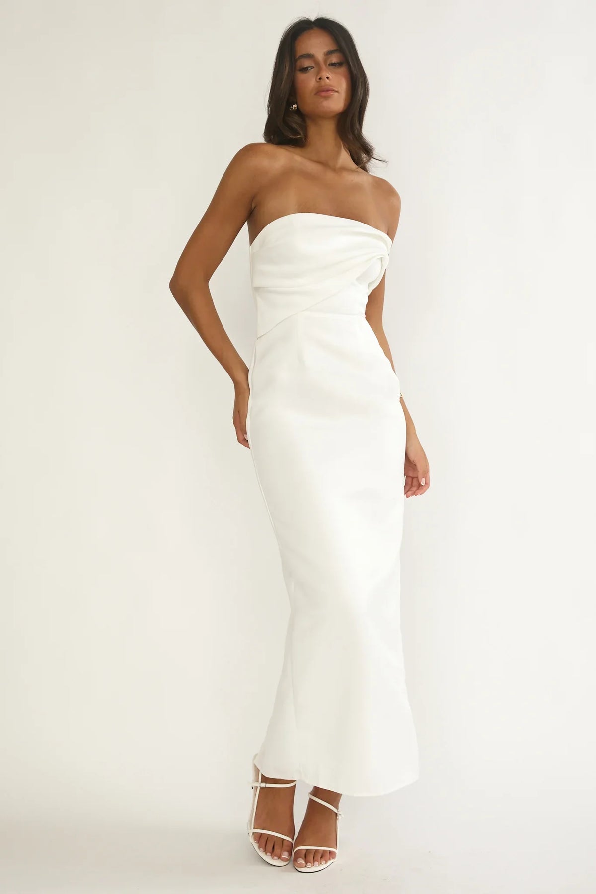 Fleur Sky Strapless Pleat Bust Maxi Dress White