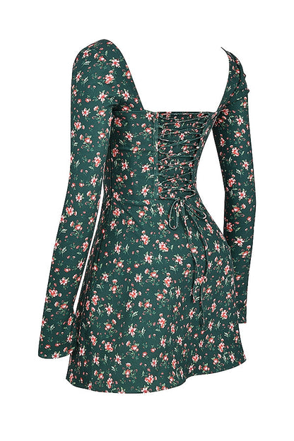 green floral corset mini dress