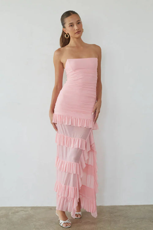 Joss Mesh Ruffle Maxi Dress