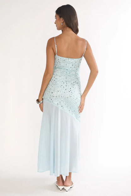 Gilded Dream Chiffon Hem Maxi Dress Sequin Sage