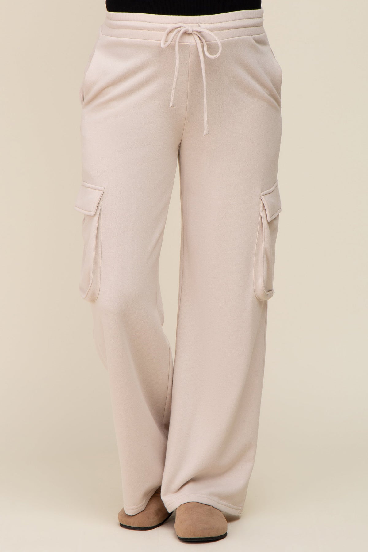 Beige Pocketed Maternity Sweatpants