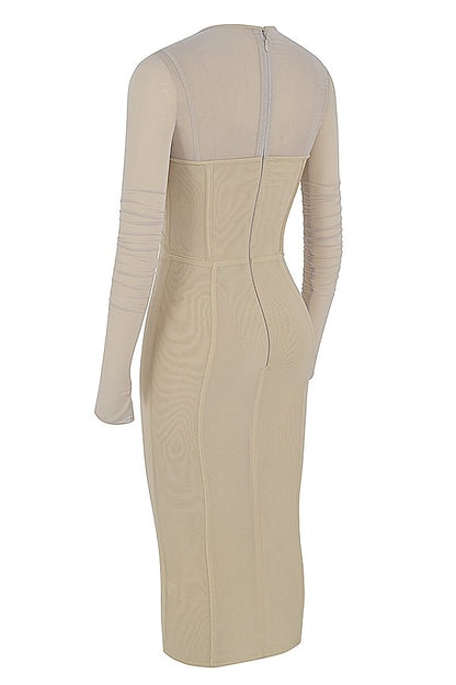 beige corset midi dress