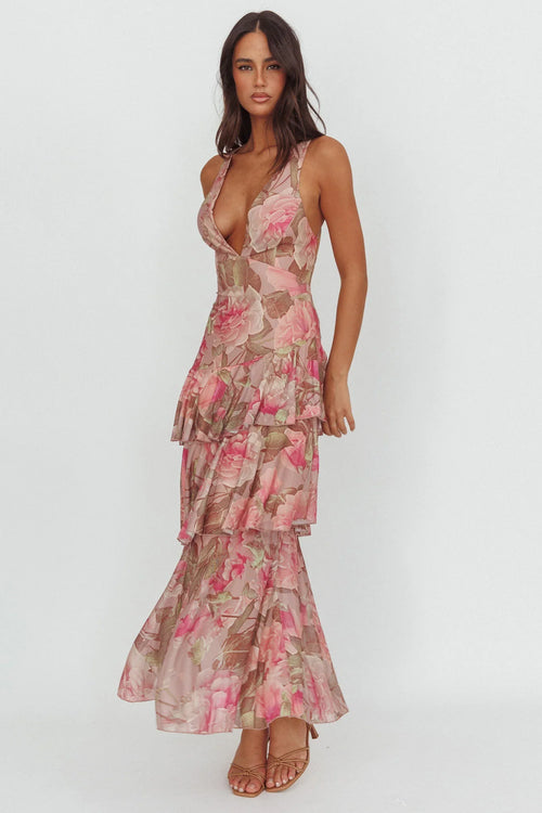 Veda Strappy Back Maxi Dress Roses Blush