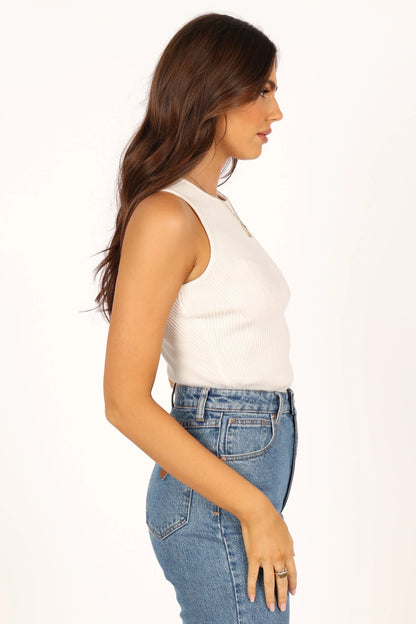 Davie Ribbed Knit Top - White