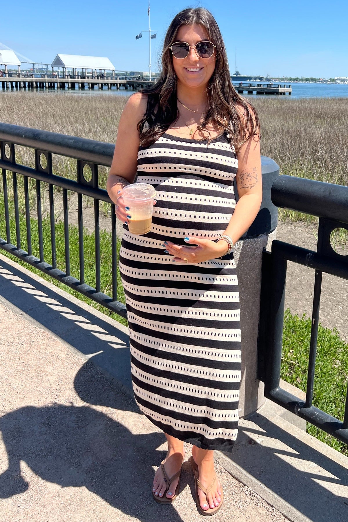 Beige Patterned Sleeveless Maternity Maxi Dress