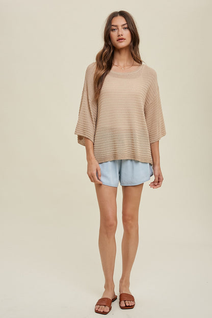 Beige Knit Short Sleeve Top