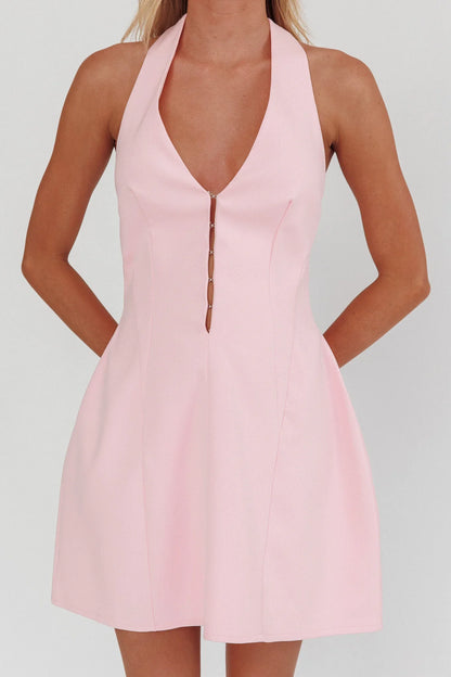 Elisabet Halter Neck Mini Dress Pink