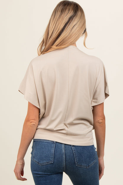 Beige Round Neck Dolman Sleeve Maternity Top