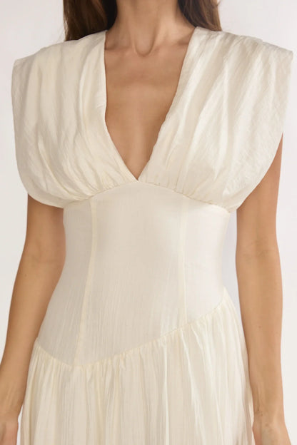 Danicka Asymmetric Waist Maxi Dress Cream