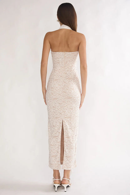 Chiavari Ruffle Trim Lace Maxi Dress White