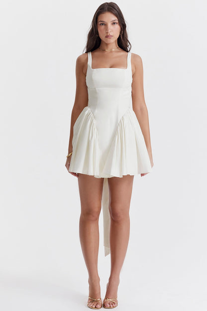 ivory cotton bow mini dress