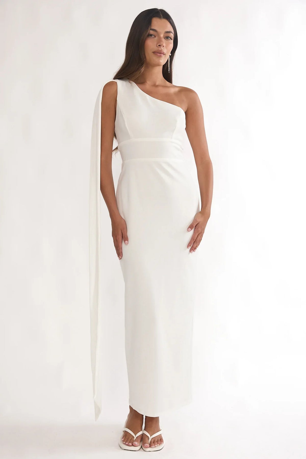 Verra One-Shoulder Sash Maxi Dress White