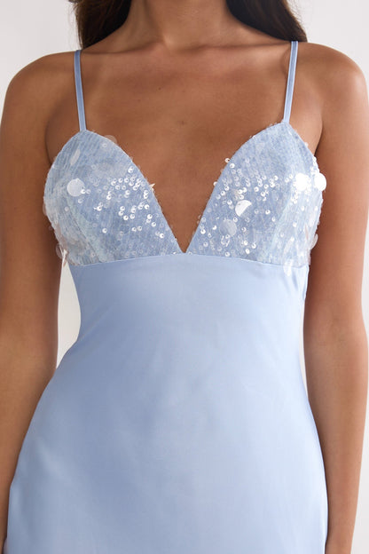 Brynn Sequin Bust Open Back Maxi Dress Blue