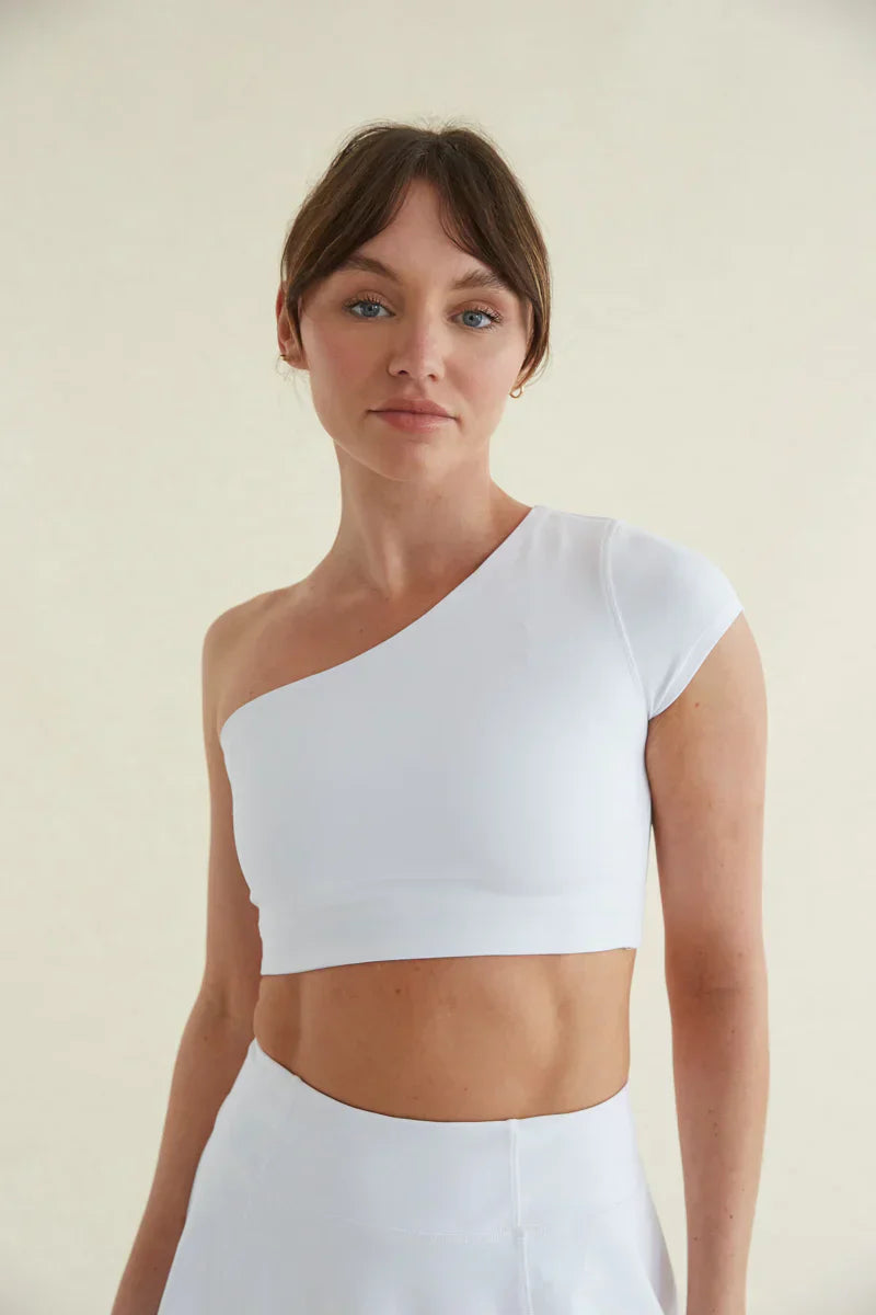 Mia Smoothing One Shoulder Crop Top in White