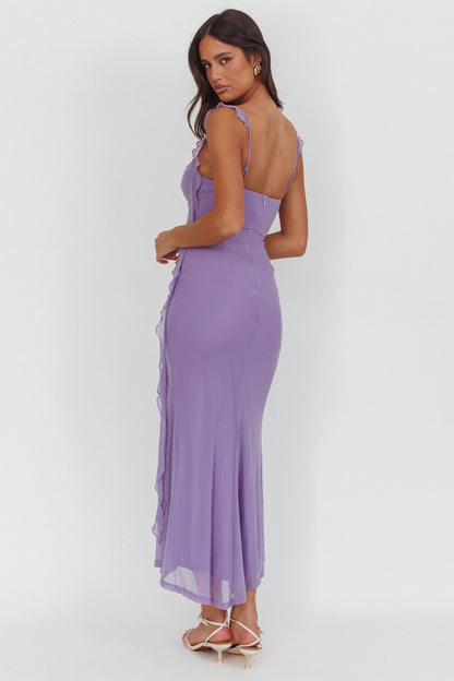 Blushing Ruffle Trim Maxi Dress Lilac