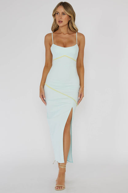 Blair Piping Trim Midi Dress Light Blue