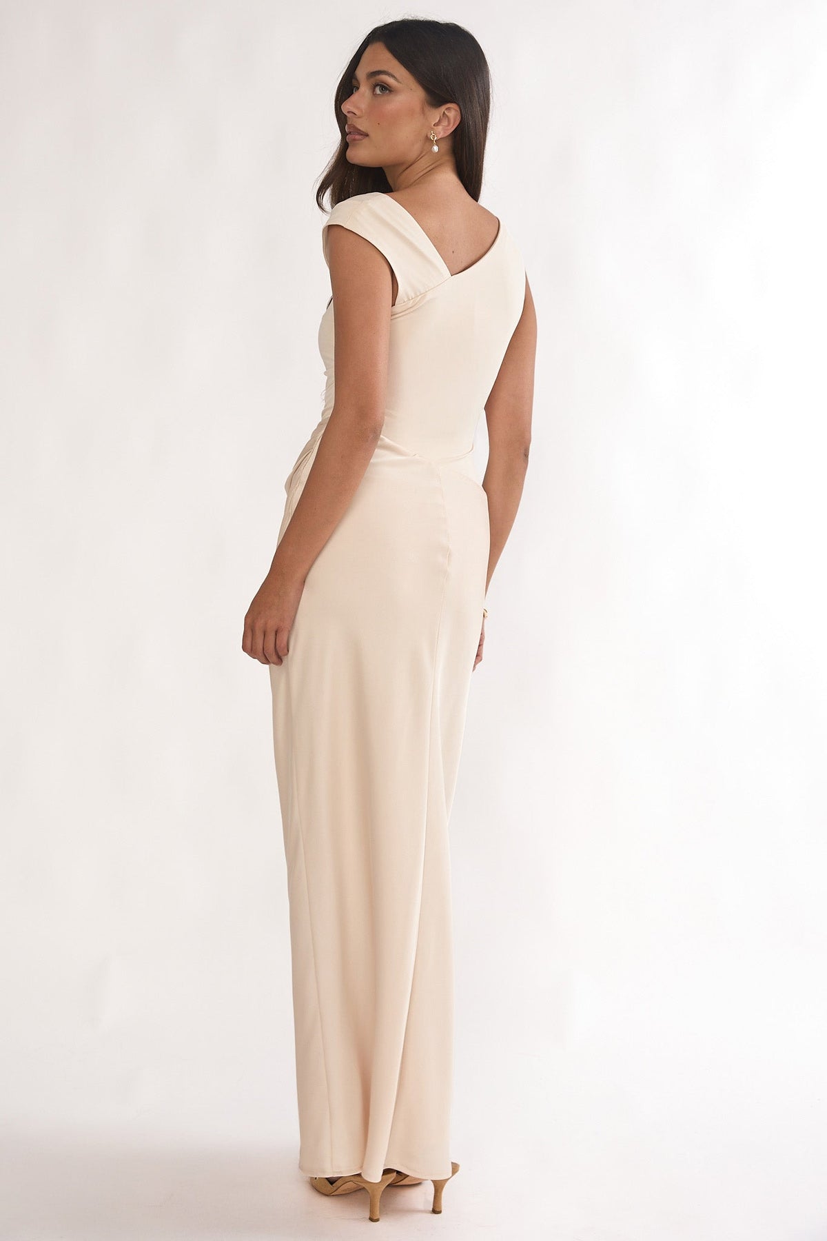 Brinelle Side Pleat Maxi Dress Ecru