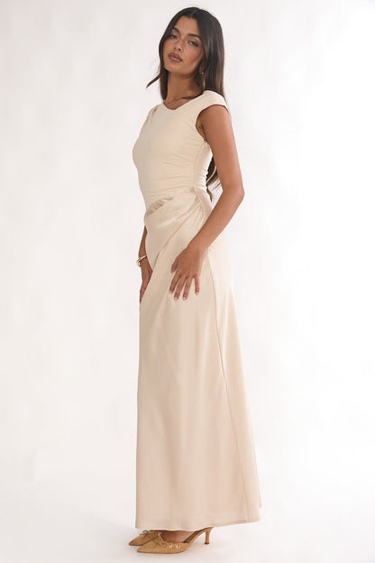Brinelle Side Pleat Maxi Dress Ecru