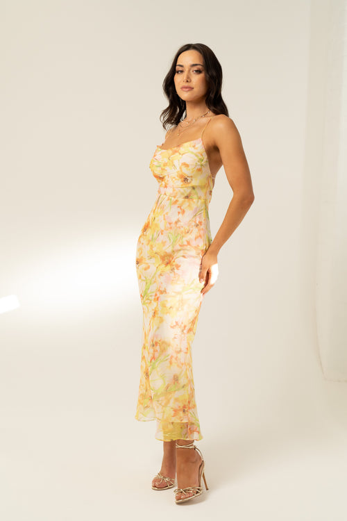 Amerie Yellow Cross Back Maxi Dress