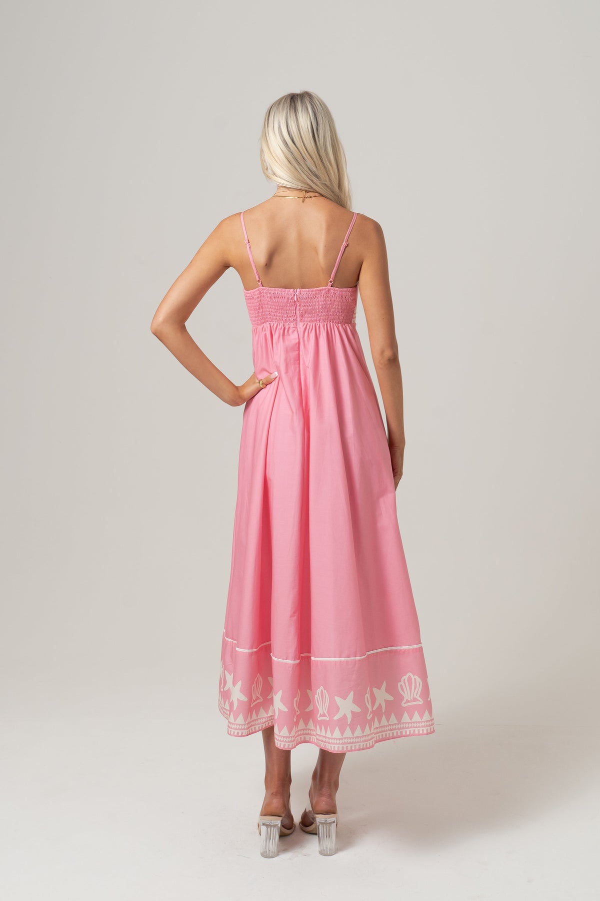 Delphine Pink Maxi Dress with Shell Print
