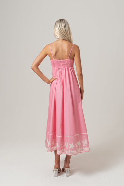 Delphine Pink Maxi Dress with Shell Print