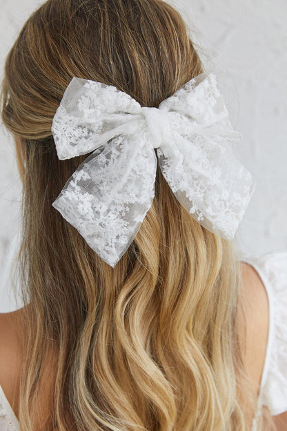 Belle Lace Bow Barrette Clip White