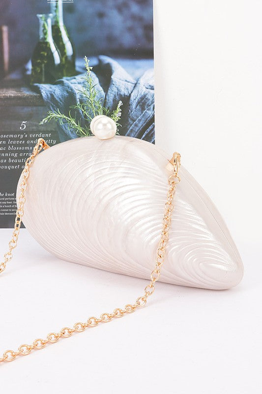 Luxe Marble Shell Evening Clutch- Cream