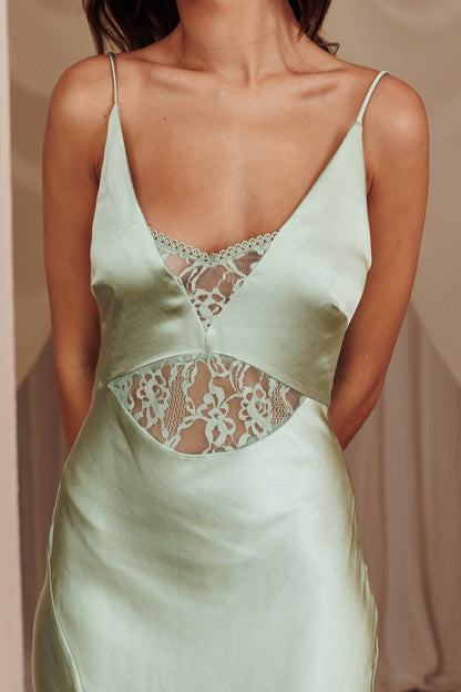 Better Believe Lace Insert Maxi Dress Sage