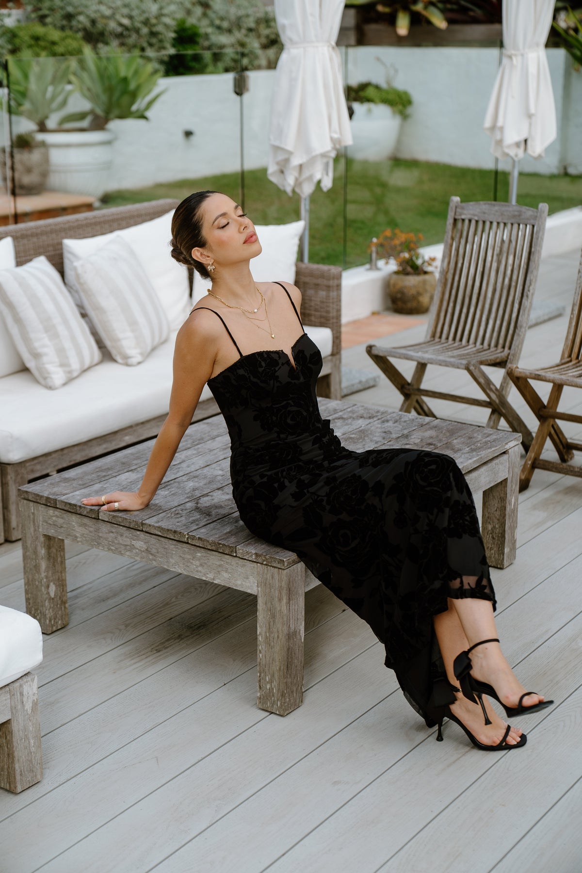 Leona Black Floral Cocktail Midi Dress