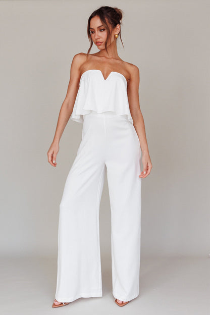 Butterfly Kiss Strapless Jumpsuit Off White