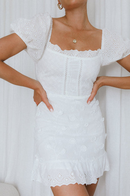 Bliss Moment Lace-Up Back Mini Dress White