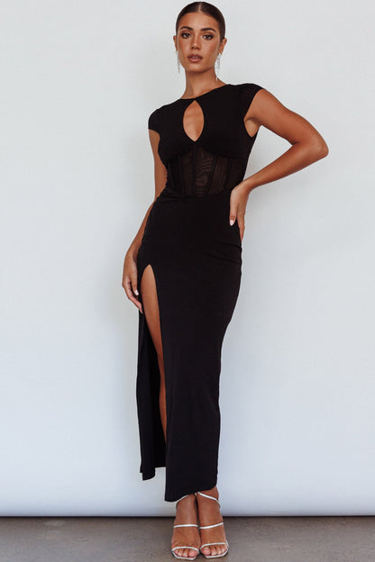 Capricorn Cap Sleeve Keyhole Maxi Dress Black